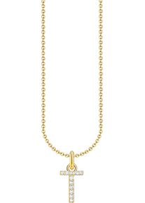Kette mit Anh&auml;nger Thomas Sabo "Buchstabe" Gr. 45, gold (gelbgoldfarben, wei&szlig;), Halsketten, Damen, 45, T, Silber 925 (recycelt), Kette mit Anh&auml;nger, mit Zirkonia (synth.)