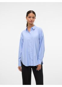 V&eacute;ro Moda Langarmbluse VERO MODA "VMFANNI LS SHIRT WVN GA NOOS", Damen, Gr. L, blau (hydrangea stripes:sana), Web, Obermaterial: 55% Polyester, 45% Baumwolle, gestreift, oversize, Blusen Langarmbluse