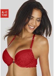 Push-up-BH Vivance, Damen, Gr. 75, Cup C, rot, Spitze, Obermaterial: 69% Polyamid, 21% Polyester, 10% Elasthan, BHs Push-up-BH, mit Spitze in Leo-Optik mit Neckholder-Tr&auml;ger, Dessous