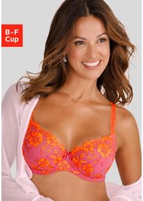 B&uuml;gel-BH Lascana "Wanda", Damen, Gr. 85, Cup D, pink (pink, orange), Spitze, Obermaterial: 78% Polyamid, 12% Polyester, 6% Baumwolle, 4% Elasthan, BHs B&uuml;gel-BH, mit Stickerei Spitze in floraler Optik, Dessous, Topseller