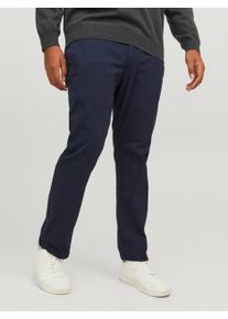 Jack & Jones PlusSize Chinohose "JPSTMARCO JJDAVE LC NOOS PLS", Herren, Gr. 44 (5XL), L&auml;nge 34, blau (navy blazer), Web, Obermaterial: 98% Baumwolle, 2% Elasthan, JACK & JONES PLUSSIZE, unifarben, slim fit kn&ouml;chellang, Hosen Chinohose