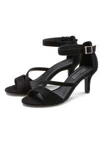 Sandalette Lascana "Sommerschuh", Damen, Gr. 36, schwarz, Obermaterial: 100% Textilmaterial. Decksohle: 100% Lederimitat. Futter: 100% Lederimitat. Laufsohle: 100% Synthetik, unifarben, Schuhe Sandalette, High-Heel-Sandalette,Riemchensandalette,Sommerschuh mit Riemchen VEGAN, Topseller