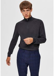 Troyer Selected "SLHBERG HALF ZIP CARDIGAN NOOS", Herren, Gr. XXL, blau (antracit), Strick, Obermaterial: 100% Baumwolle, meliert, regular fit normal, hoch geschlossener Ausschnitt, Rippb&uuml;ndchen, Pullover Troyer, Baumwolle, regular fit