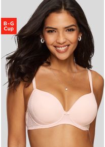 Schalen-BH Lascana "Tiziana", Damen, Gr. 90, Cup C, beige (puder), Microtouch, Obermaterial: 71% Polyamid, 16% Polyester, 13% Elasthan, BHs Schalen-BH, mit dekorativer Spitze, Dessous