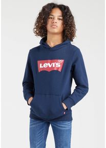 Kapuzensweatshirt LEVI'S KIDS "LVB BATWING PULLOVER HOODIE", Jungen, Gr. 4/104, blau (marineblaus), Sweatware, Obermaterial: 60% Baumwolle, 40% Polyester, bedruckt, Basic schmal h&uuml;ftlang, Rippb&uuml;ndchen, Sweatshirts Kapuzensweatshirt, for BOYS