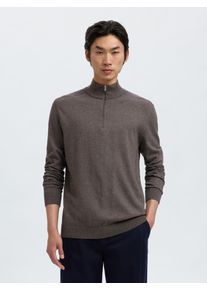 Troyer Selected "SLHBERG HALF ZIP CARDIGAN NOOS", Herren, Gr. XL, morel detail:twist, Strick, Obermaterial: 100% Baumwolle, unifarben, regular fit normal, hoch geschlossener Ausschnitt, Rippb&uuml;ndchen, Pullover Troyer, Baumwolle, regular fit