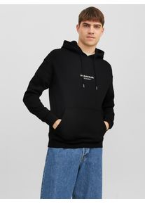 Jack & Jones Kapuzensweatshirt JACK & JONES "JORVESTERBRO SWEAT HOOD NOOS", Herren, Gr. M, schwarz, angeraute Sweatware, Obermaterial: 70% Baumwolle, 30% Polyester, bedruckt, relaxed fit, Rundhals, Rippb&uuml;ndchen, Sweatshirts Kapuzensweatshirt