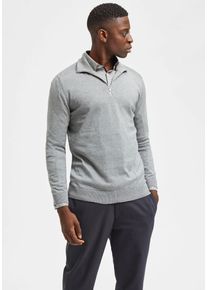 Troyer Selected "SLHBERG HALF ZIP CARDIGAN NOOS", Herren, Gr. XXL, grau (medium grau melange), Strick, Obermaterial: 100% Baumwolle, meliert, regular fit normal, hoch geschlossener Ausschnitt, Rippb&uuml;ndchen, Pullover Troyer, Baumwolle, regular fit