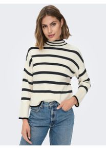 Stehkragenpullover Only "ONLIBI L/S HIGNECK PULLOVER", Damen, Gr. S, grau (wei&szlig;cap gray stripes), Rippstrick, Obermaterial: 50% Viskose, 27% Nylon, 23% Polyester, gestreift, bequem h&uuml;ftlang, hoch geschlossener Ausschnitt, Pullover Stehkragenpullover