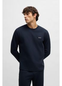 Pyjamaoberteil BOSS "Waffle LS-Shirt", Herren, Gr. M, blau (dunkelblau 403), Obermaterial: 60% Baumwolle, 40% Polyester, Rundhals, Shirts Pyjamaoberteil