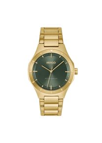 Quarzuhr Hugo "LIT", goldfarben, gr&uuml;n, Armbanduhren, Herren, Quarzuhr, Armbanduhr, Herrenuhr, Edelstahlarmband, analog