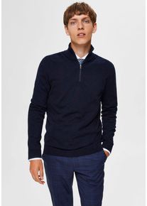Troyer Selected "SLHBERG HALF ZIP CARDIGAN NOOS", Herren, Gr. S, blau (navy), Strick, Obermaterial: 100% Baumwolle, unifarben, regular fit normal, hoch geschlossener Ausschnitt, Rippb&uuml;ndchen, Pullover Troyer, Baumwolle, regular fit