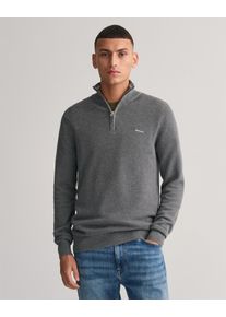 Troyer Gant "COTTON PIQUE HALF ZIP", Herren, Gr. 5XL, grau (dunkelgrau melange), Strick, Obermaterial: 100% Baumwolle, meliert, normal h&uuml;ftlang, Rippstrickb&uuml;ndchen, Pullover Troyer, mit Piqu&eacute;-Struktur