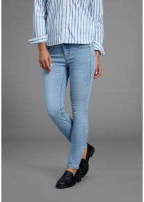 Skinny-fit-Jeans Arizona "mit Keileins&auml;tzen", Damen, Gr. 46, N-Gr, blau (bleached), Denim/Jeans, Obermaterial: 76% Baumwolle, 16% Polyester, 7% Viskose, 1% Elasthan, Basic, skinny fit lang, Jeans Skinny-fit-Jeans, extra-enger Beinschnitt, niedrige Leibh&ouml;he