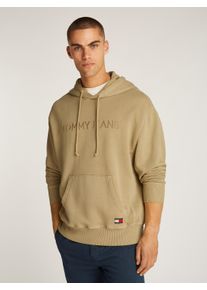 Hoodie Tommy Jeans "TJM RLX TJ LABEL HOODIE", Herren, Gr. L, relic tan, Sweatware, Obermaterial: 100% Baumwolle, unifarben, relaxed fit h&uuml;ftlang, Rippb&uuml;ndchen, Sweatshirts Hoodie, mit gro&szlig;er Logostickerei