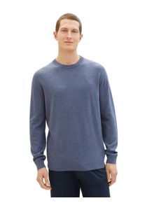 Rundhalspullover Tom Tailor, Herren, Gr. S, blau (indigo blau), Strick, Obermaterial: 100% Baumwolle, meliert, regular fit h&uuml;ftbedeckend, Rundhals, B&uuml;ndchen, Pullover Rundhalspullover, mit Logostickerei