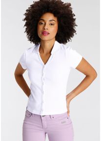 Poloshirt Kangaroos, Damen, Gr. 52/54, wei&szlig;, Rippware, Obermaterial: 100% Baumwolle, unifarben, figurbetont kurz, V-Ausschnitt, Shirts Poloshirt, Kurzarm, figurbetonter Schnitt, aus Baumwolle