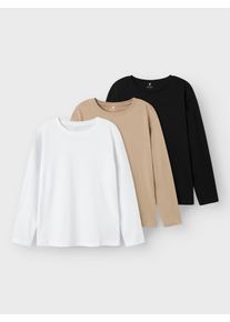 T-Shirt name it "NKMVOBBO LS NREG TOP 3P NOOS", Jungen, Gr. 146 (152), schwarz, Jersey, Obermaterial: 100% Baumwolle, unifarben, normal normal, Rundhals, Shirts T-Shirt