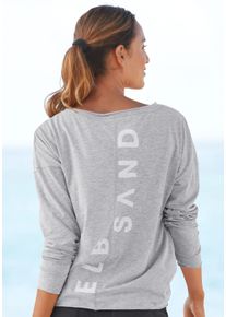 Langarmshirt ELBSAND "Eltje", Damen, Gr. M (38), grau (grau meliert), Jersey, Obermaterial: 60% Baumwolle, 40% Polyester, meliert, figurumspielend h&uuml;ftlang, Rundhals, offene Kante, Shirts Langarmshirt, mit Logodruck hinten, Longsleeve aus Baumwoll-Mix, Topseller