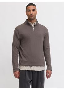 Jack & Jones Troyer JACK & JONES "JJEEMIL KNIT HALF ZIP NOOS", Herren, Gr. S, falcon, Strick, Obermaterial: 60% Baumwolle, 20% Nylon, 20% Viskose, unifarben, regular fit normal, Rundhals, Rippb&uuml;ndchen, Pullover Troyer, Baumwollmischung, regular fit