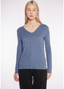 Haily's Langarmshirt HAILY&rsquo;S "LS V TP Zi44na", Damen, Gr. XS (34), blau (stone blau), Jersey, Obermaterial: 79% Viskose, 16% Polyester, 5% Elasthan, unifarben, figurbetont, V-Ausschnitt, Shirts Langarmshirt