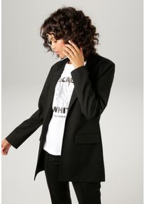 Longblazer Aniston CASUAL, Damen, Gr. 46, schwarz, Jersey, Obermaterial: 63% Polyester, 32% Viskose, 5% Elasthan. Futter: 100% Polyester, unifarben, l&auml;ssig geschnitten ca. Mitte Oberschenkel, Blazer Longblazer, mit Reverskragen, Topseller