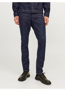 Jack & Jones Slim-fit-Jeans JACK & JONES "JJIGLENN JJEVAN JJ 677 NOOS", Herren, Gr. 36, L&auml;nge 34, blau (blau denim), Denim/Jeans, Obermaterial: 95% Baumwolle, 4% Elastomultiester, 1% Elasthan, clean, slim fit kn&ouml;chellang, Jeans Slim-fit-Jeans