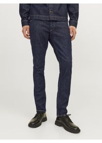 Jack & Jones Slim-fit-Jeans JACK & JONES "JJIGLENN JJEVAN JJ 677 NOOS", Herren, Gr. 32, L&auml;nge 34, blau (blau denim), Denim/Jeans, Obermaterial: 95% Baumwolle, 4% Elastomultiester, 1% Elasthan, clean, slim fit kn&ouml;chellang, Jeans Slim-fit-Jeans