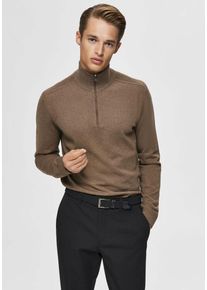 Troyer Selected "SLHBERG HALF ZIP CARDIGAN NOOS", Herren, Gr. L, beige, Strick, Obermaterial: 100% Baumwolle, unifarben, regular fit normal, hoch geschlossener Ausschnitt, Rippb&uuml;ndchen, Pullover Troyer, Baumwolle, regular fit
