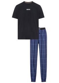 Pyjama BOSS "Easy Long Set TShirt", Herren, Gr. S, medium blau 423, Jersey, Obermaterial: 100% Baumwolle, Rundhals, Homewear-Sets Pyjama