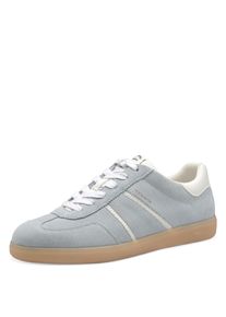 Plateausneaker Tamaris, Damen, Gr. 42, hellblau, wei&szlig;, Lederimitat, Veloursleder, unifarben mit Farbeinsatz, Schuhe Plateausneaker, Freizeitschuh, Halbschuh, Schn&uuml;rschuh mit gepolstertem Schaftrand