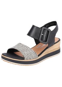 Sandalette Remonte "ELLE-Collection", Damen, Gr. 38, beige (schwarz, creme), Bast, Leder, Schuhe Sandalette, Sommerschuh, Sandale, Bequemschuh mit Klett unter der Zierschnalle