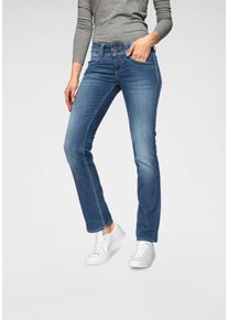 Straight-Jeans Pepe Jeans "GEN", Damen, Gr. 26, L&auml;nge 34, blau (royal schwarz), Web, Obermaterial: 84% Baumwolle, 14% Polyester, 2% Elasthan, slim fit lang, Jeans Straight-Jeans, in Baumwoll-Qualt&auml;t mit geradem Bein und Doppel-Knopf-Bund