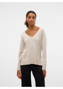 V&eacute;ro Moda Strickpullover VERO MODA "VMSILJE LS V-NECK PULLOVER GA NOOS", Damen, Gr. S, gelb (moonbeam), Strick, Obermaterial: 77% Viskose, 23% Polyester, unifarben, loose fit normal, V-Ausschnitt, Pullover Strickpullover