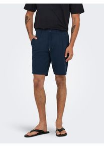 Only & Sons Shorts ONLY & SONS "ONSLEO LIFE 0009 SEERSUCKER SHORTS NOOS", Herren, Gr. S, N-Gr, blau (navy blazer), Web, Obermaterial: 100% Baumwolle, unifarben, regular fit knielang, Hosen Shorts