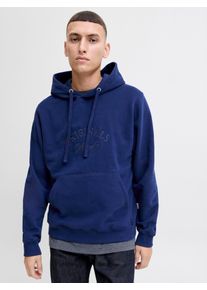 Jack & Jones Kapuzensweatshirt JACK & JONES "JORBLEECKER BRANDING SWEAT HOOD BF", Herren, Gr. XS, ocean cavern detail:org, angeraute Sweatware, Obermaterial: 70% Baumwolle, 30% Polyester, unifarben, relaxed fit, Rippb&uuml;ndchen, Sweatshirts Kapuzensweatshirt