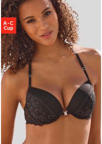 Push-up-BH Vivance, Damen, Gr. 85, Cup B, schwarz, Spitze, Obermaterial: 69% Polyamid, 21% Polyester, 10% Elasthan, BHs Push-up-BH, mit Spitze in Leo-Optik mit Neckholder-Tr&auml;ger, Dessous