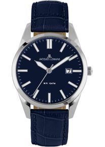 Quarzuhr Jacques Lemans "Vienna", schwarz (schwarz, dunkelblau), Armbanduhren, Damen, Quarzuhr, Armbanduhr, Damenuhr, Herrenuhr, Datum, Leuchtzeiger, Lederarmband