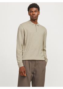 Jack & Jones Polokragenpullover JACK & JONES "JJEEMIL KNIT POLO HALF ZIP LS NOOS", Herren, Gr. XS, beige (oatmeal detail:melange), Strick, Obermaterial: 60% Baumwolle, 20% Nylon, 20% Viskose, meliert, relaxed fit taillenbedeckt, ohne Ausschnitt, Rippb&uuml;ndchen, Pullover Polokragenpullover, mit Polo Kragen