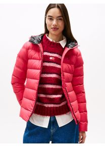 Steppjacke Tommy Jeans "TJW SLIM HOOD PRNT DOWN JCKT EXT", Damen, Gr. XXXL(46), vintage cerise, Web, Obermaterial: 100% Polyester, unifarben mit Farbeins&auml;tzen, slim fit, Jacken Steppjacke