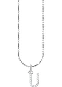 Kette mit Anh&auml;nger Thomas Sabo "Buchstabe" Gr. 45, bunt (silberfarben, wei&szlig;), Halsketten, Damen, 45, U, Silber 925 (recycelt), Kette mit Anh&auml;nger, mit Zirkonia (synth.)