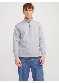 Jack & Jones Sweatshirt JACK & JONES "JJEBRADLEY SWEAT HALF ZIP NOOS", Herren, Gr. S, grau (light grau melange), angeraute Sweatware, Obermaterial: 65% Polyester, 35% Baumwolle, meliert, relaxed fit normal, ohne Ausschnitt, Rippb&uuml;ndchen, Sweatshirts Sweatshirt, Materialmix, relaxed fit