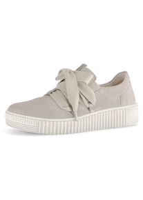 Plateausneaker Gabor, Damen, Gr. 35, beige (hellbeige, natur), Veloursleder, Schuhe Plateausneaker, Schn&uuml;rschuh, Halbschuh, Slipper mit aufgesetzter Zierschn&uuml;rung