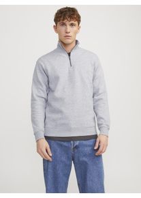 Jack & Jones Sweatshirt JACK & JONES "JJEBRADLEY SWEAT HALF ZIP NOOS", Herren, Gr. XL, grau (light grau melange), angeraute Sweatware, Obermaterial: 65% Polyester, 35% Baumwolle, meliert, relaxed fit normal, ohne Ausschnitt, Rippb&uuml;ndchen, Sweatshirts Sweatshirt, Materialmix, relaxed fit