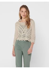 Jacqueline de Yong Strickpullover JDY "JDYNEW SUN 3/4 CROPPED PULLOVER KNT NOOS", Damen, Gr. L, beige (tapioca), Strick, Obermaterial: 100% Polyacryl, unifarben, regular fit kurz, V-Ausschnitt, gewellter Abschluss, Pullover Strickpullover