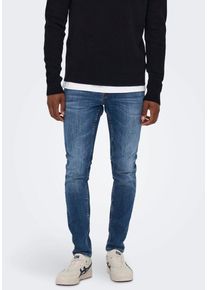 Only & Sons Skinny-fit-Jeans ONLY & SONS "Warp", Herren, Gr. 30, L&auml;nge 34, blau (blau denim), Jeans, Obermaterial: 83% Baumwolle, 15% Polyester, 2% Elasthan, skinny fit, Jeans Skinny-fit-Jeans