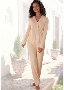 Pyjama Vivance Dreams, Damen, Gr. 40/42, rosa (rosa, gestreift), Single Jersey, Obermaterial: 50% Baumwolle, 50% Viskose, gemustert, gestreift, klassisch lang, V-Ausschnitt, eingesetzt Manschette, Homewear-Sets Pyjama, im klassischen Schnitt, Topseller