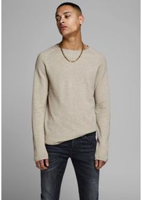 Jack & Jones Rundhalspullover JACK & JONES "JJEHILL Einfarbiger Pullover mit angenehmem Tragegef&uuml;hl", Herren, Gr. XS, beige (oatmeal melange), Obermaterial: 100% Baumwolle, unifarben, schmal, Rundhals, B&uuml;ndchen, Pullover Rundhalspullover, unifarben, modisch, schmal, Baumwolle, Rundhals