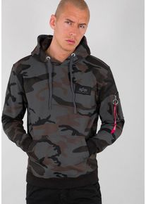 Kapuzensweatshirt Alpha Industries "BACK PRINT HOODY", Herren, Gr. S, schwarz (schwarz camo), angeraute Sweatware, Obermaterial: 80% Baumwolle, 20% Polyester, bedruckt, normal normal, Rundhals, Rippb&uuml;ndchen, Sweatshirts Kapuzensweatshirt, Baumwollmischung, regular fit