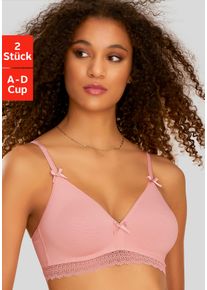 Bralette-BH Petite Fleur, Damen, Gr. 70, Cup A, wei&szlig; (rose, wei&szlig;), Jersey, Obermaterial: 80% Baumwolle, 10% Elasthan, 10% Polyamid, Basic, BHs Bralette-BH, ohne B&uuml;gel mit Spitzenband, aus weicher Baumwolle, Basic Dessous